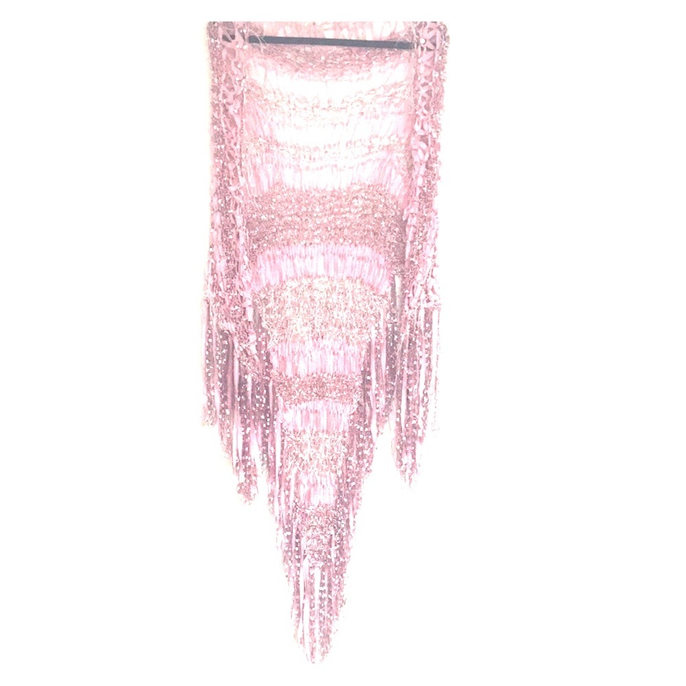 Foxxy Chique Shawl OS Pink Silver Handwoven Silk Cotton Boho Witchy New